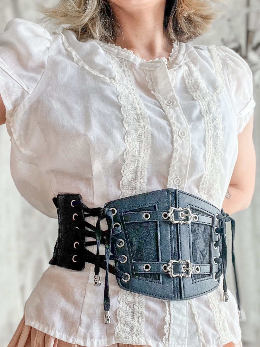Black Lace Up Corset Waist Belt Gothic Victorian Inspired Cinch Belt